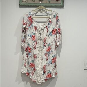 Xhilaration Floral Women's XL off the shoulder romantic White and Red dress mini
